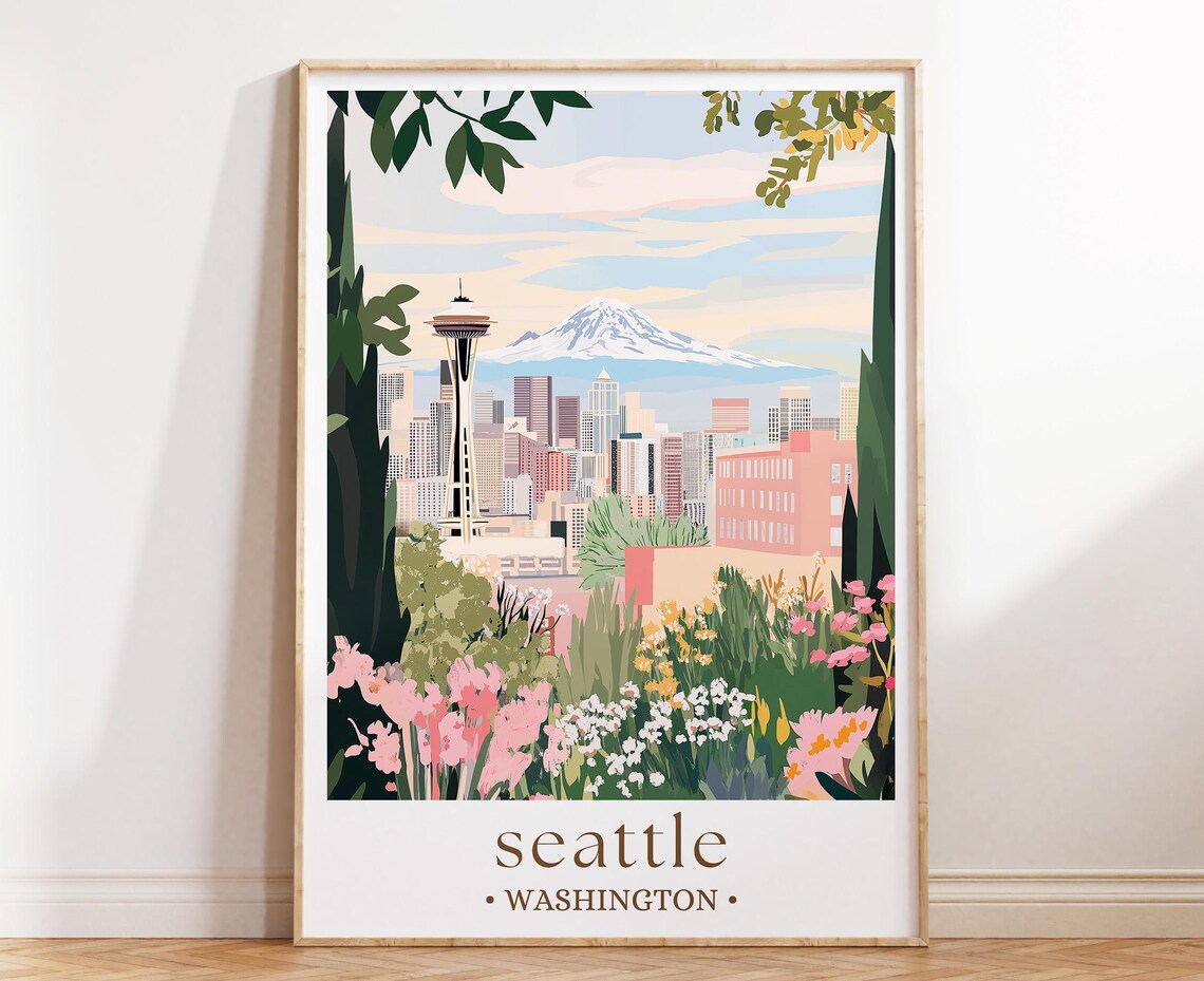 Seattle Skyline and Pike Place Market Art Print