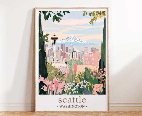Seattle Skyline and Pike Place Market Art Print