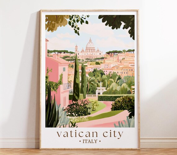 Vatican City Italy Garden View of St Peters Basilica Dome Travel Poster