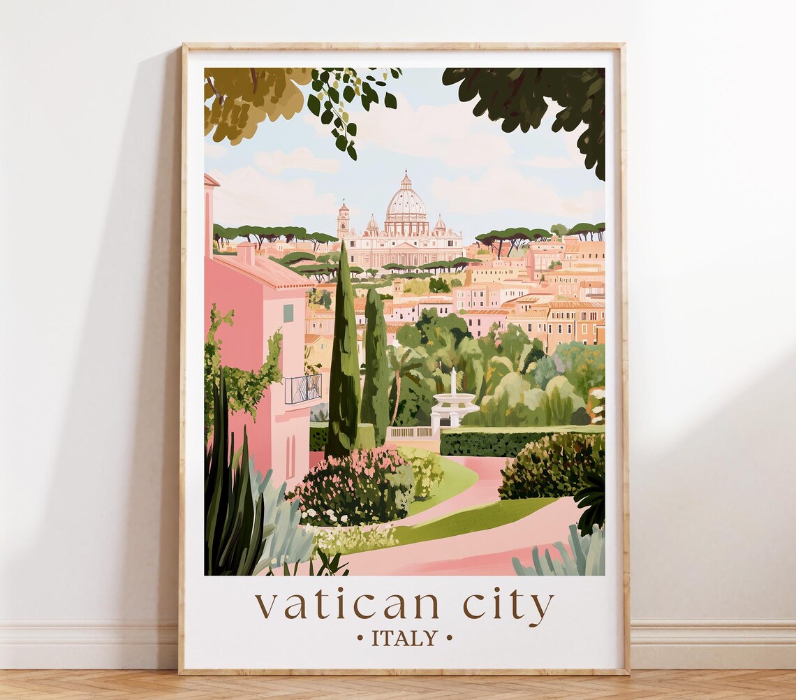 Vatican City Italy Garden View of St Peters Basilica Dome Travel Poster