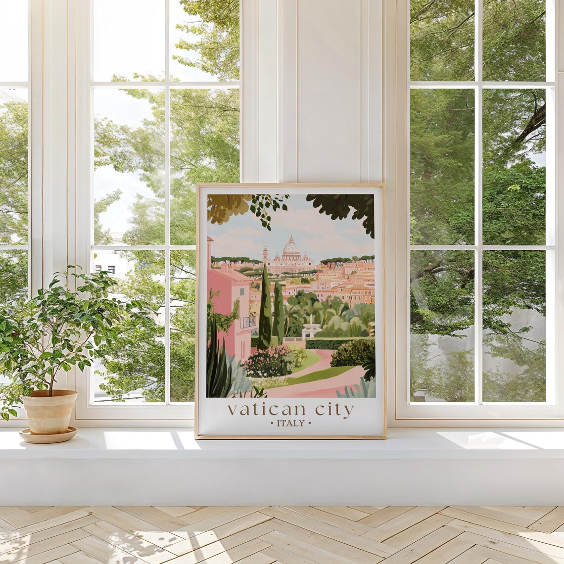 Vatican City Italy Garden View of St Peters Basilica Dome Travel Poster - Image 2