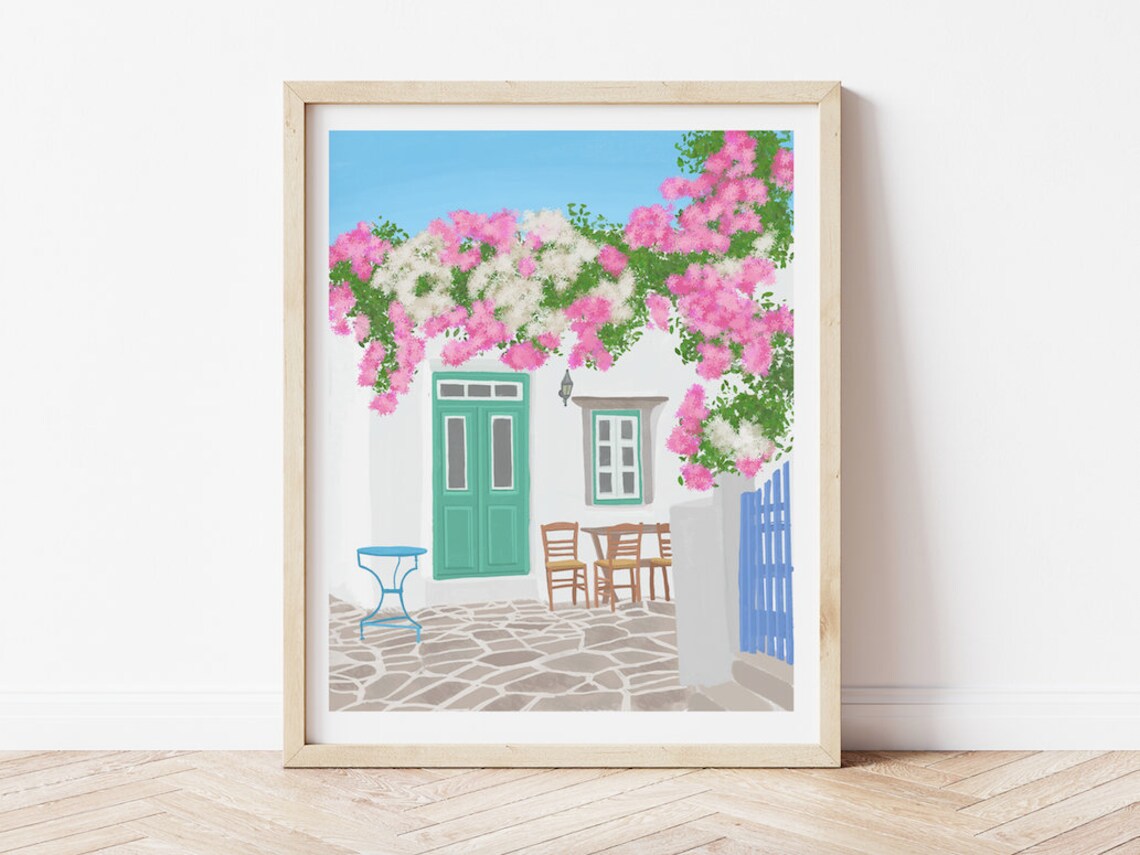 Santorini and Mykonos Greece Travel Poster Art Print - Image 2