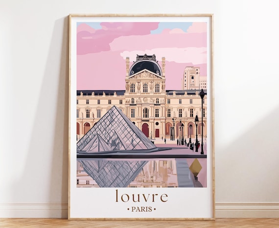 Louvre Paris Art Print France Museum Poster Illustrated Glass Pyramid Wall Decor