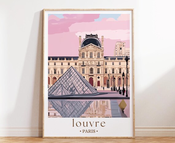 Louvre Pyramid Paris Museum Glass Pyramid Pink Sky Art Poster