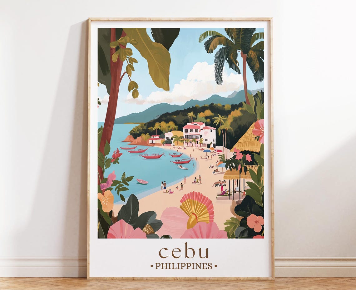 Cebu Philippines Hidden Cove Sandy Beach Palms Ocean View Poster