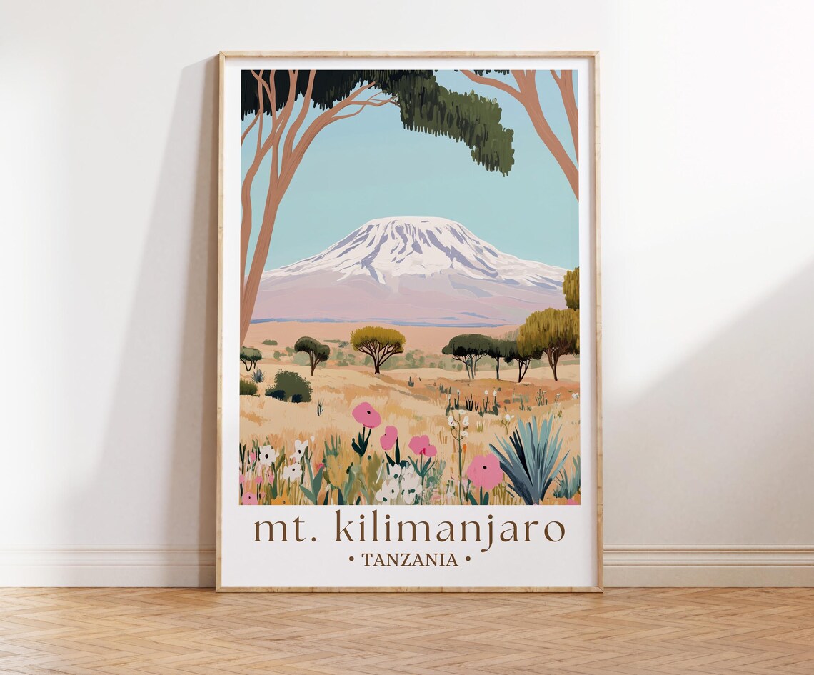 Kilimanjaro Travel Poster, Retro Home Decor