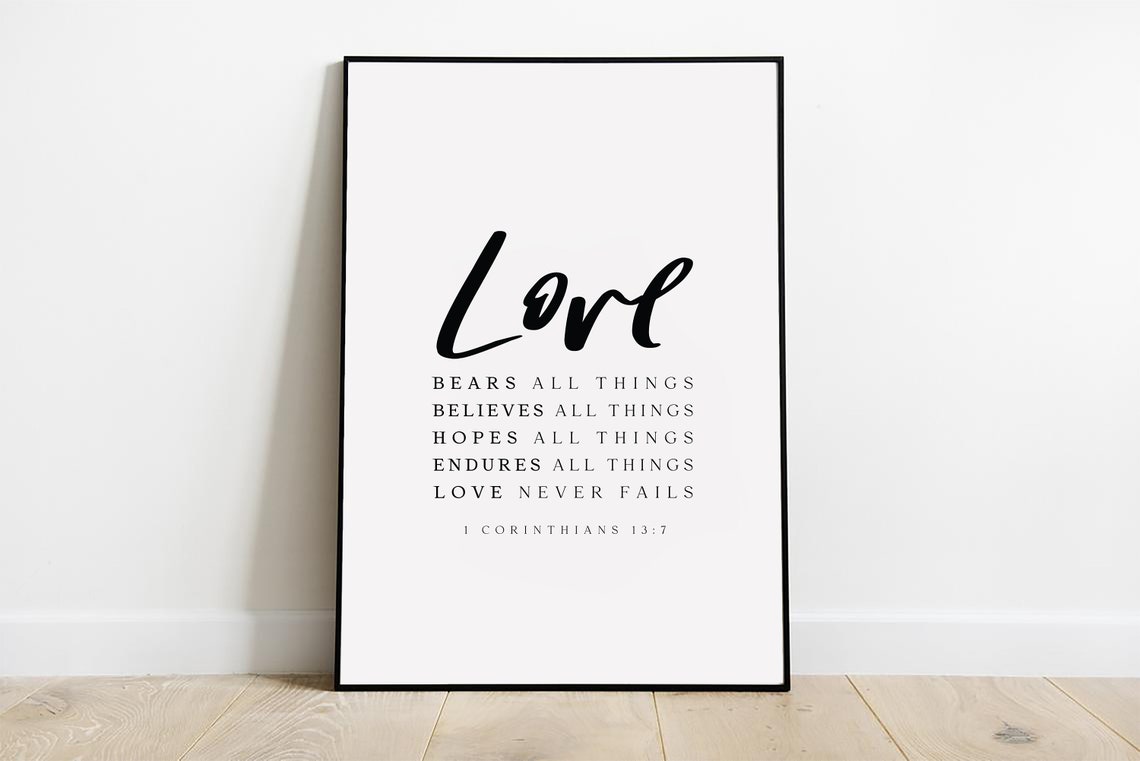 Love Bears All Things 1 Corinthians 13:7 Minimalist Scripture Poster - Image 3