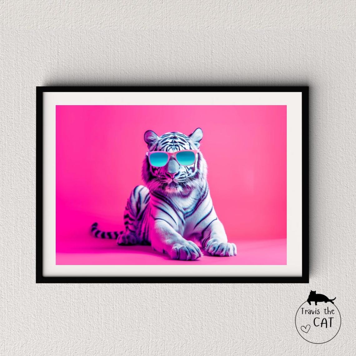 White Tiger Cub Lounging in Pink Sunglasses Pink Pop Art Poster
