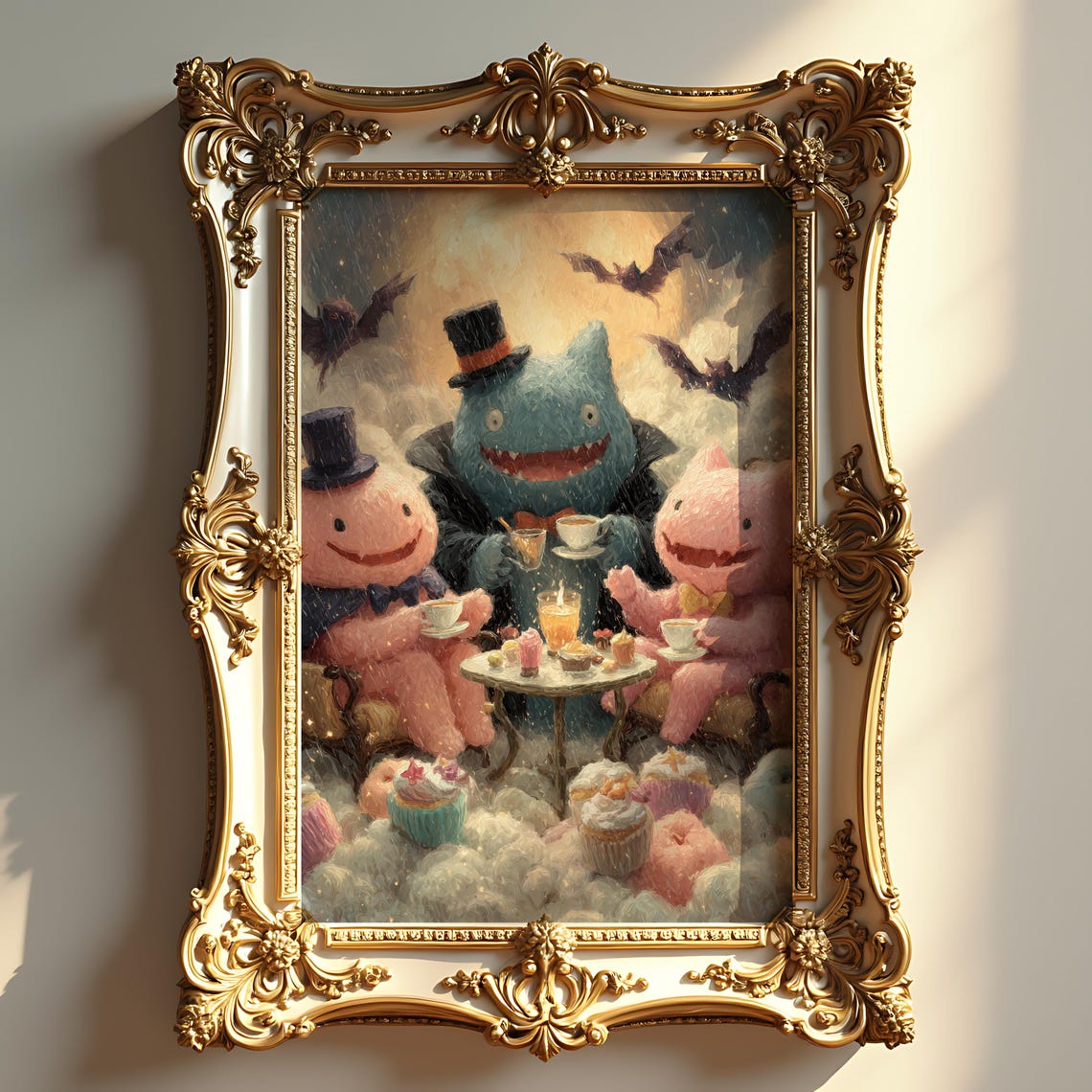 Pastel Goth Monster Tea Party Cute Spooky Halloween Painting Poster