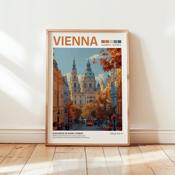 Vienna Austria Autumn Baroque Church Tram Street Travel Poster
