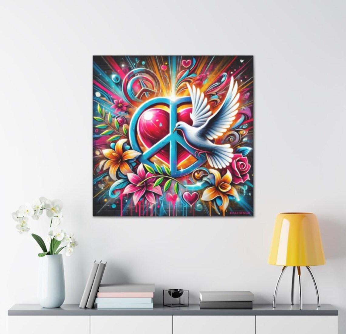 Peace Love Art, Boho Graffiti Heart Print
