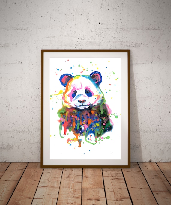 Colorful Panda Watercolor Splash Cute Bear Animal Art Poster