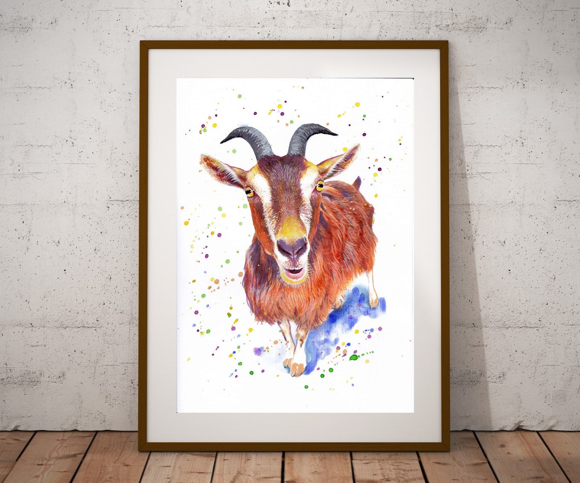 Goat Print Goat Poster Nursery Print Animal Print Drawing Watercolor Poster Kids Room Playroom Decor Baby Room Baby Family Gift