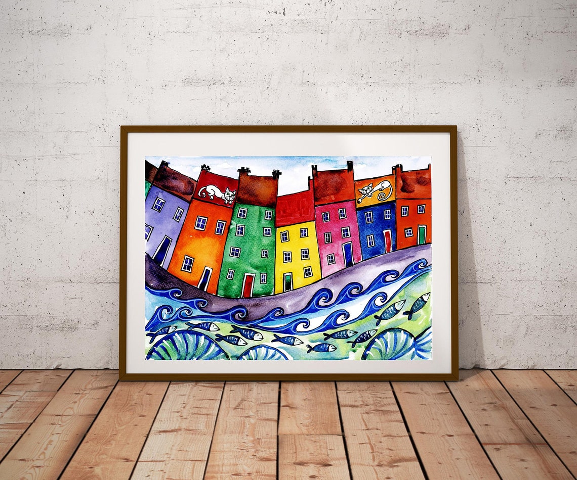 Hous Print Nursery Poster Nursery Print Art Print Drawing Watercolor Poster Kids Room Girl Playroom Decor Baby Room Animal Print Cats