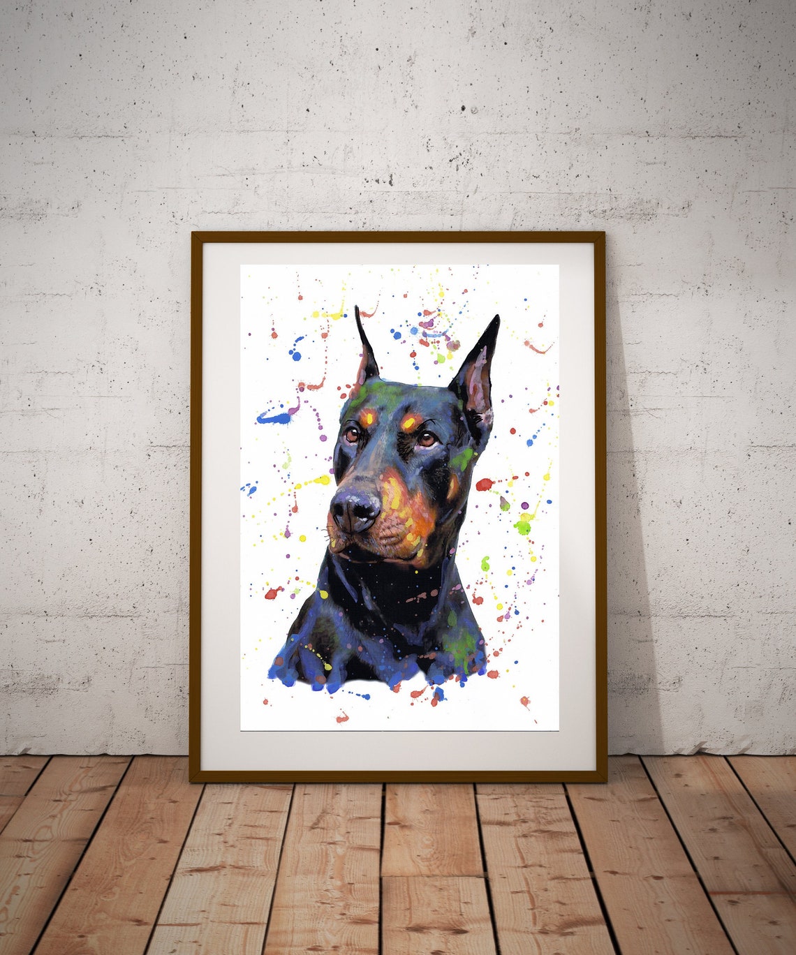 Doberman Pinscher Dog Portrait Colorful Watercolor Splash Art Poster