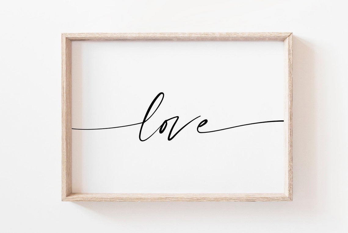 Love Script Calligraphy Minimalist Black White Horizontal Poster