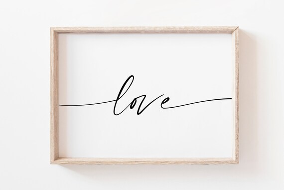 Love Script Calligraphy Minimalist Black White Horizontal Poster