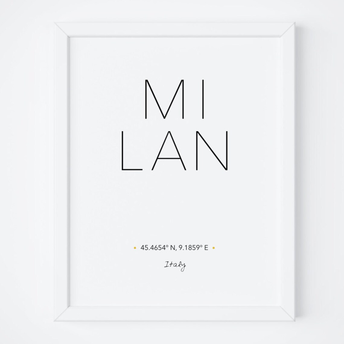 Milan Italy Coordinates Travel Typography Minimalist Art Poster