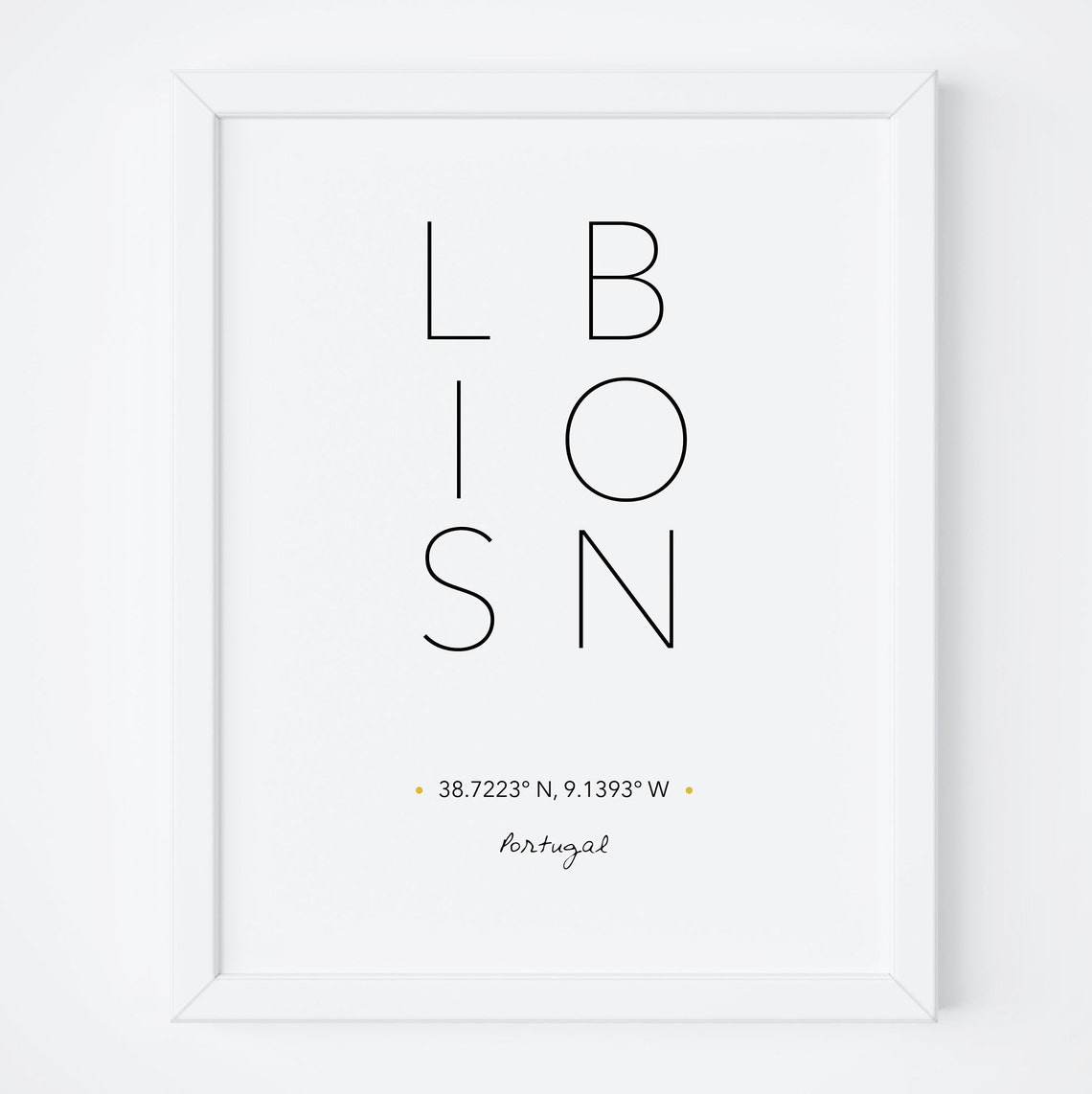 Lisbon Bold Stacked Coordinates Typography Travel Poster Art