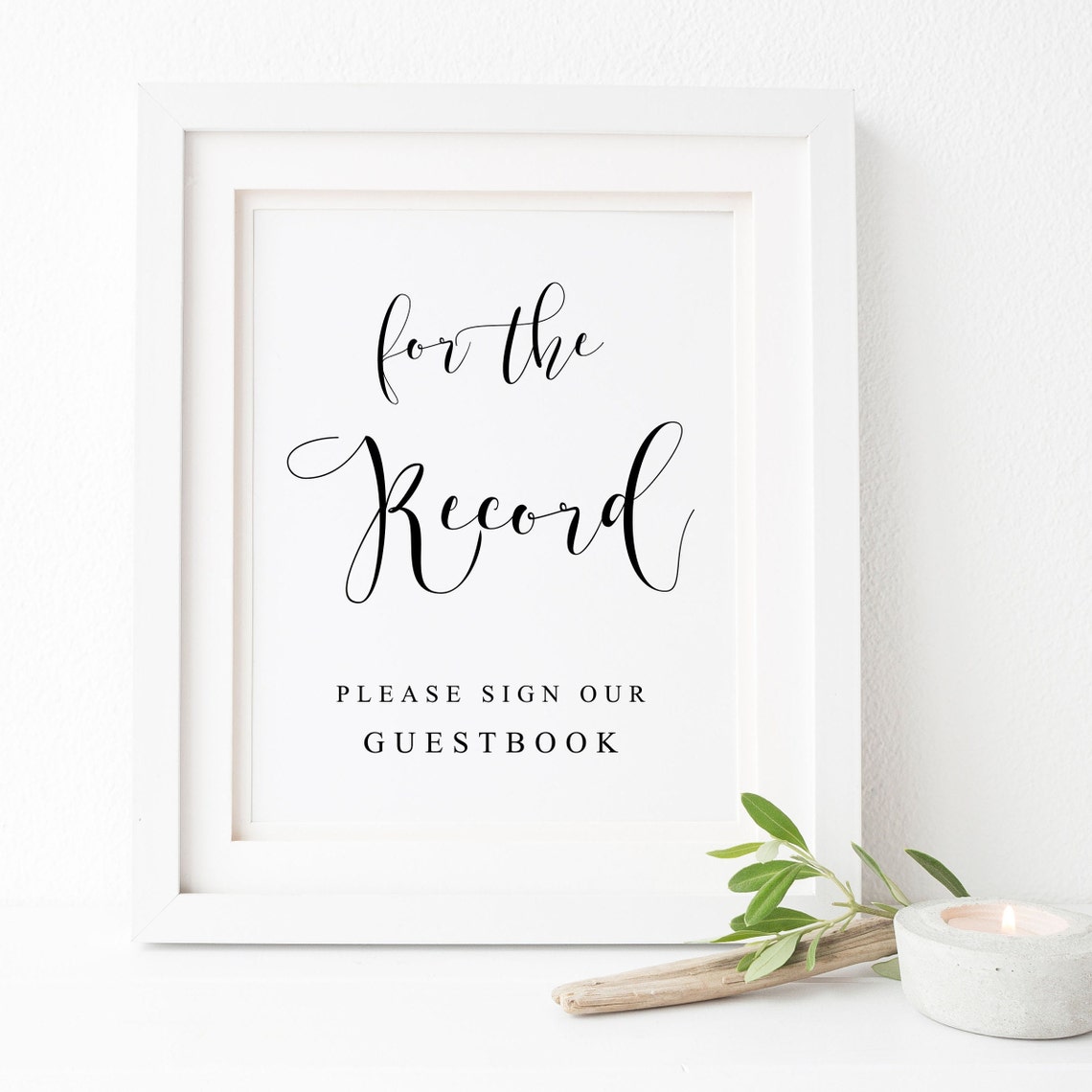 For The Record Wedding Guestbook Table Sign Elegant Script Poster