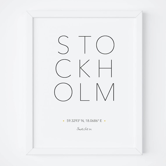 Stockholm Print Stockholm Poster Wall Art Stockholm Scandinavian Typography Art Travel Poster Travel Coordinates