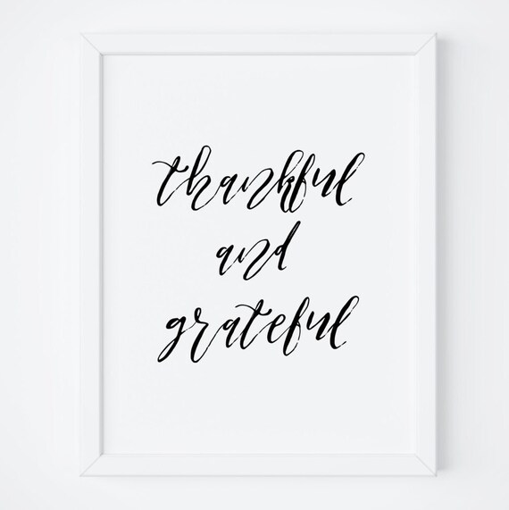 Thankful And Grateful Calligraphy Thanksgiving Fall Quote Poster