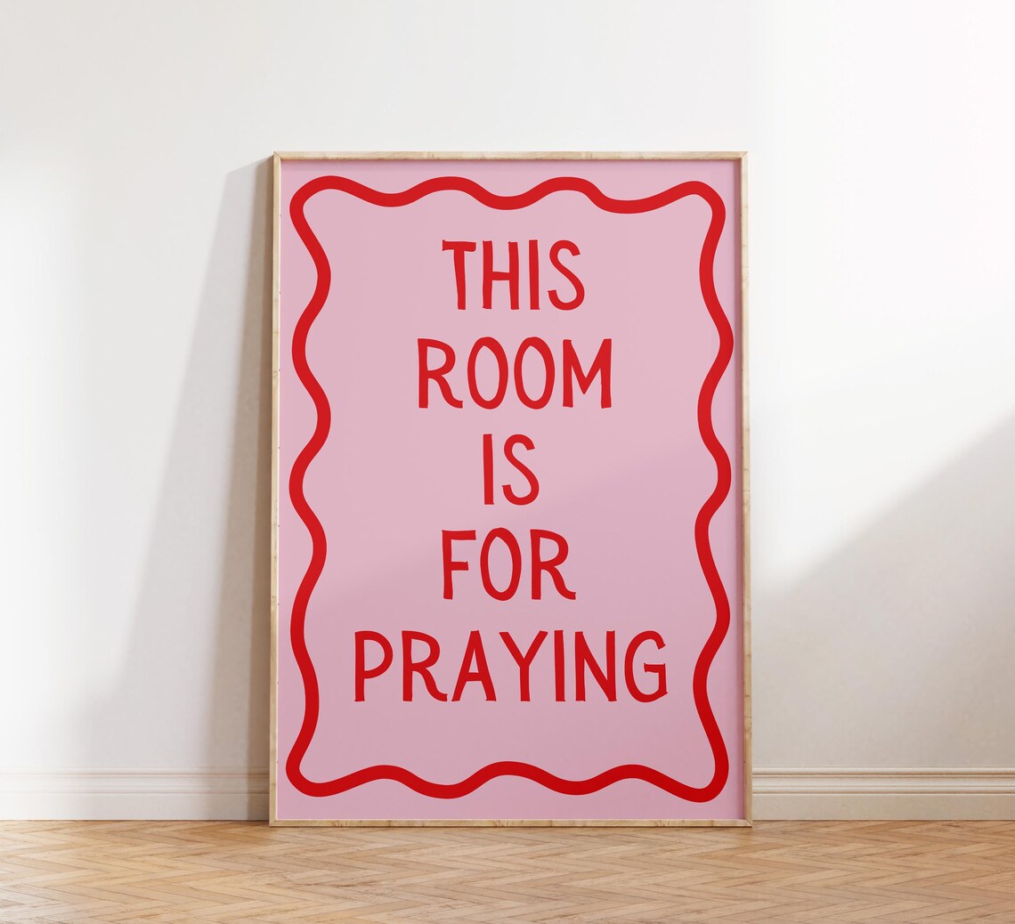Pink Red Wavy Border This Room Is For Praying Christian Poster - Image 4