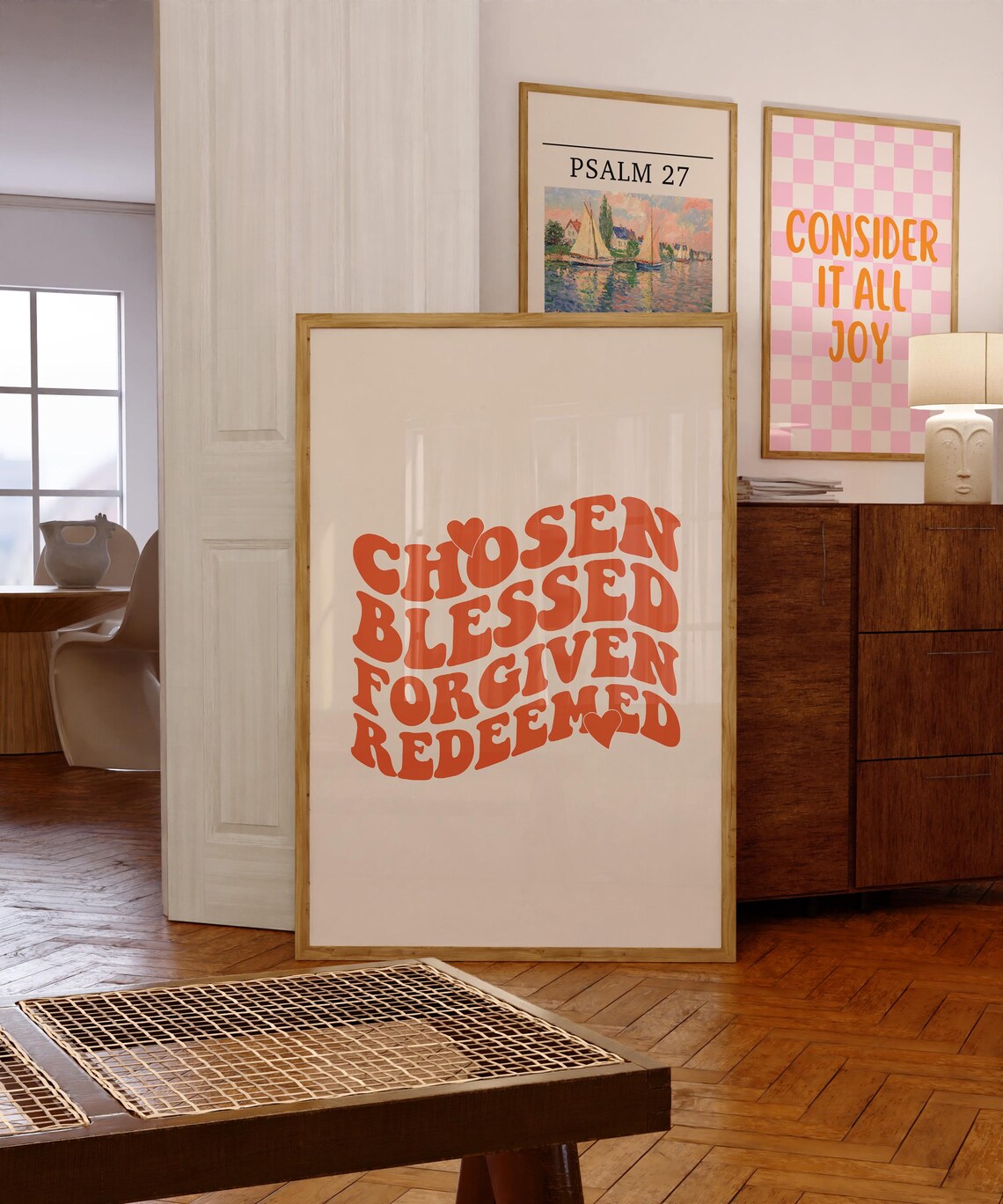 Chosen Blessed Forgiven Redeemed Orange Wavy Retro Faith Poster - Image 3
