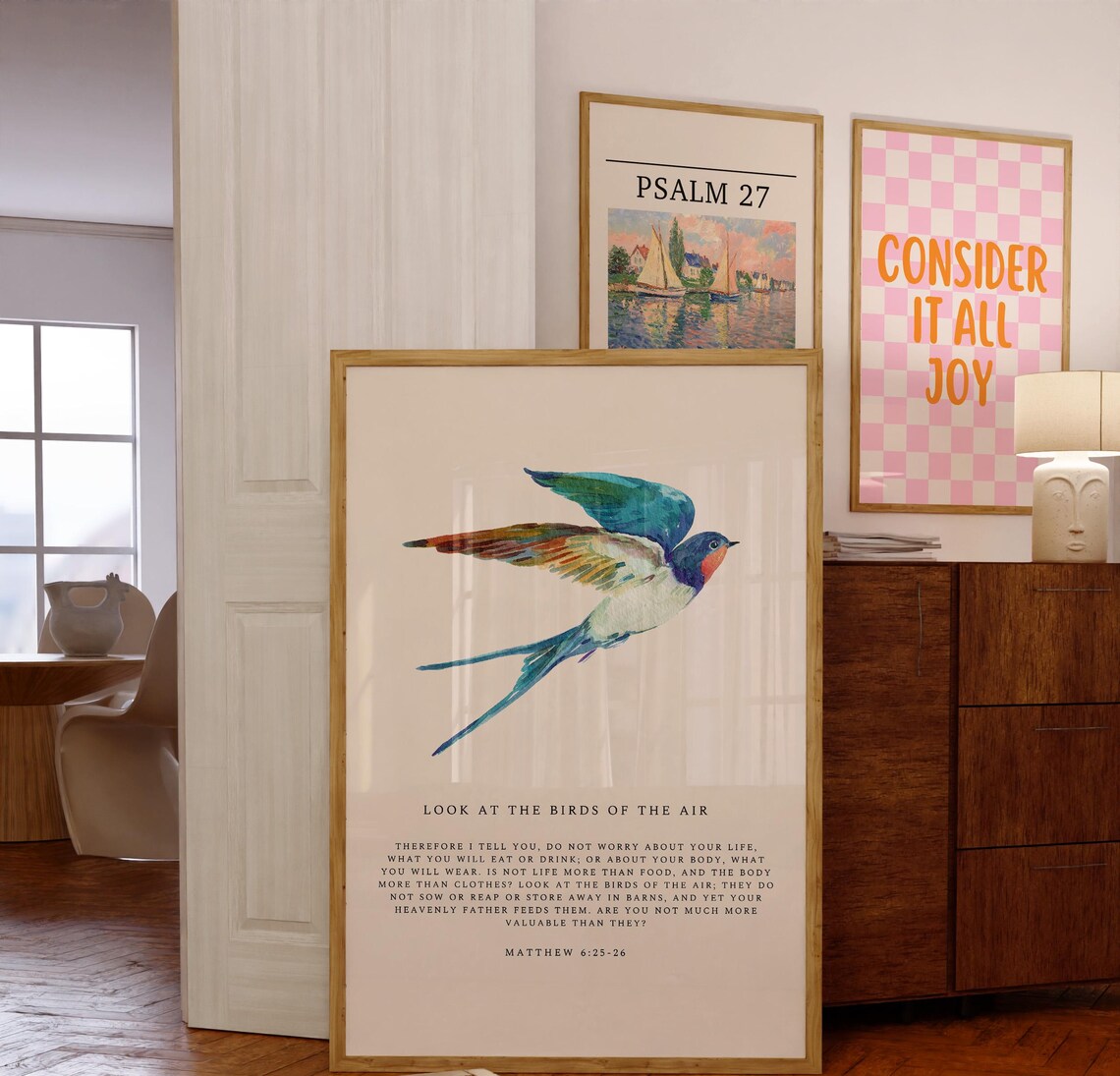 Matthew 6:25-26 Birds, Vintage Bible Verse Art Print - Image 3