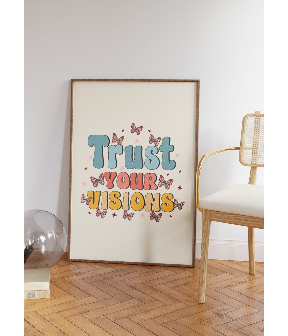 Retro Quote Wall Print Inspirational Print Butterfly Poster Print Retro Wall Decor Art Print
