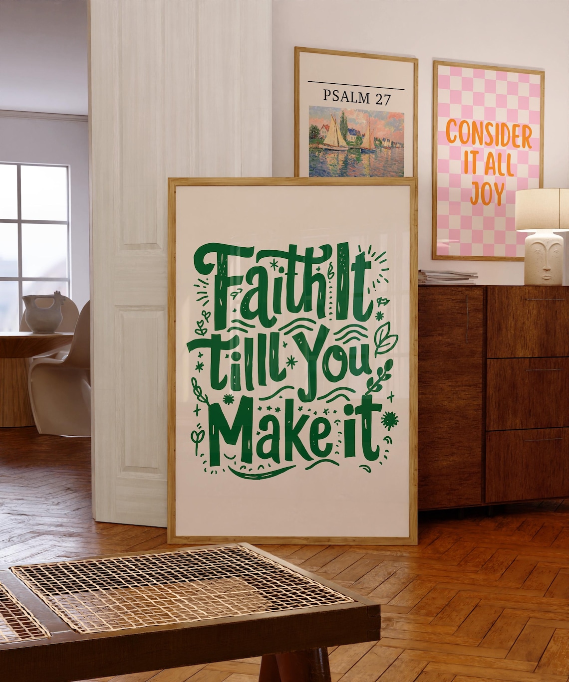 Faith It Till You Make It Green Retro Lettering Christian Poster - Image 2