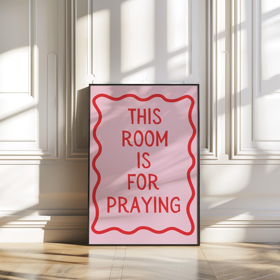 Pink Red Wavy Border This Room Is For Praying Christian Poster - Image 2