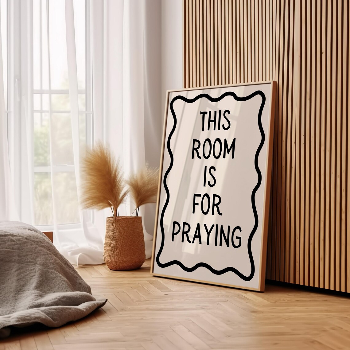 Black Wavy Border This Room Is For Praying Christian Faith Poster - Image 2