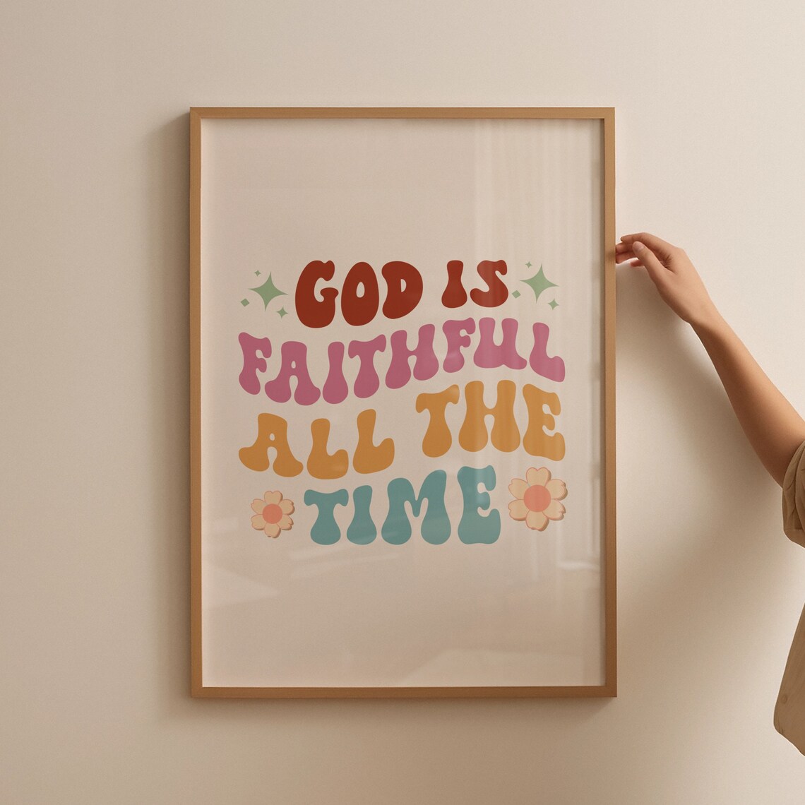 God Is Faithful All The Time Groovy Retro Lettering Christian Poster - Image 4