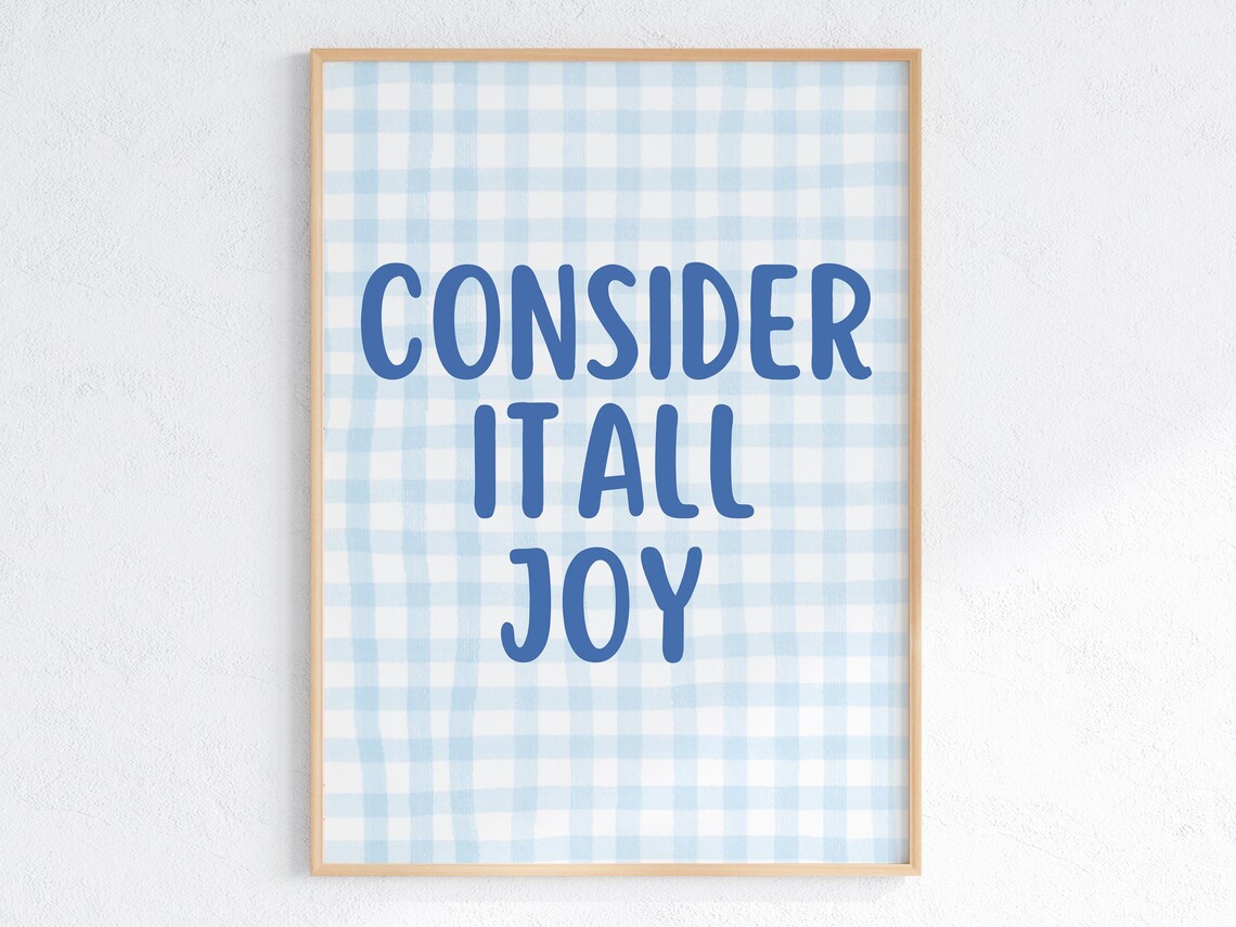 Blue Gingham Checkered Consider It All Joy Scripture Verse Poster - Image 2