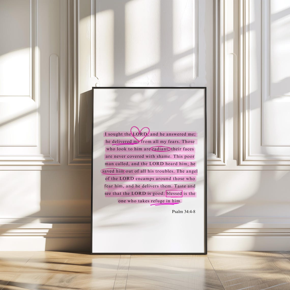 Psalm 344 8 Print Trendy Christian Wall Art Modern Scripture Wall Art Pink Poster Bible Verse Christian Poster - Image 2