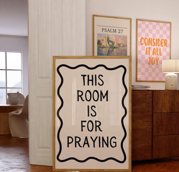 Black Wavy Border This Room Is For Praying Christian Faith Poster