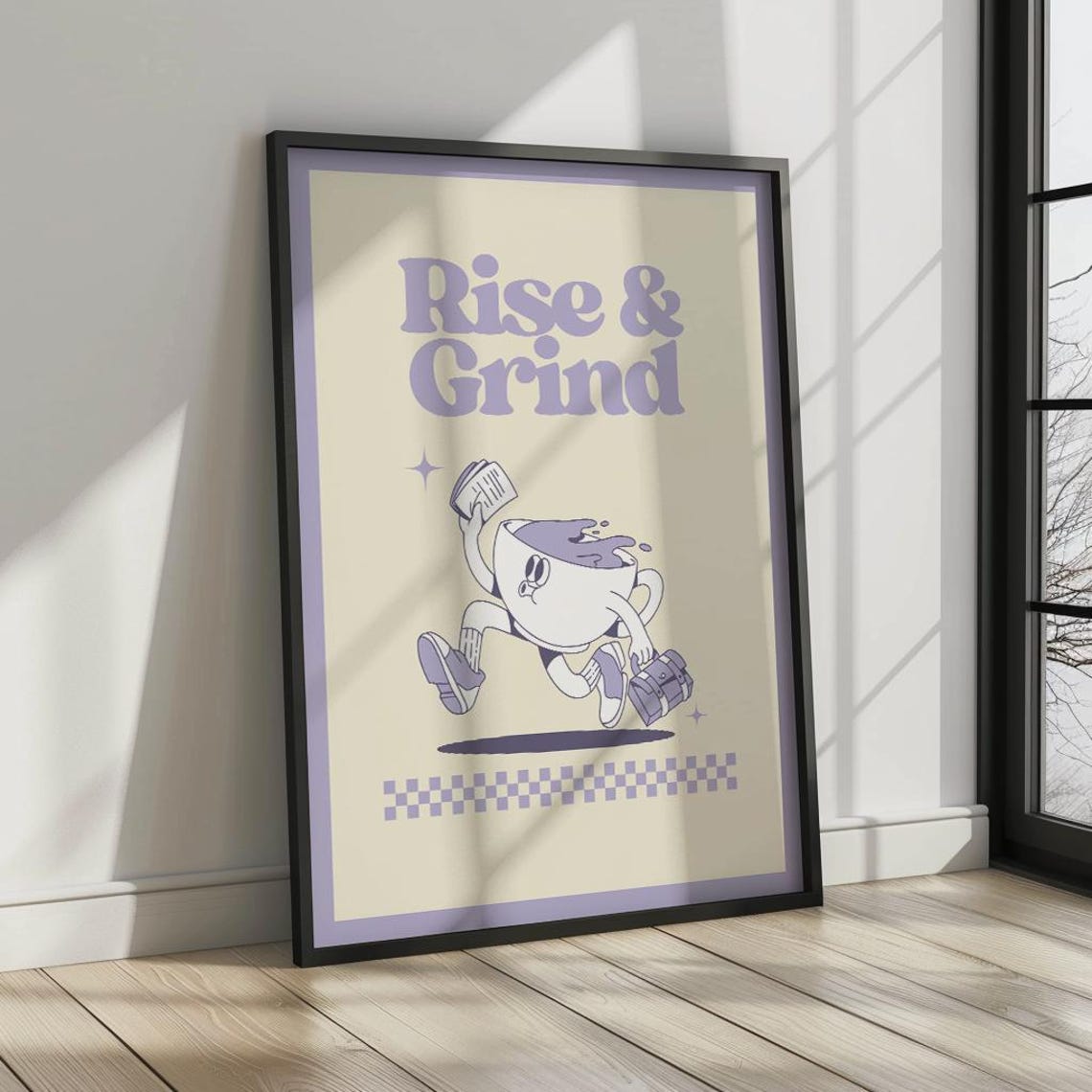 Rise Grind Purple Coffee Retro Wall Art Print Trendy Art Poster Modern Kitchen Decor Coffee Lover Gift Motivational Poster - Image 3