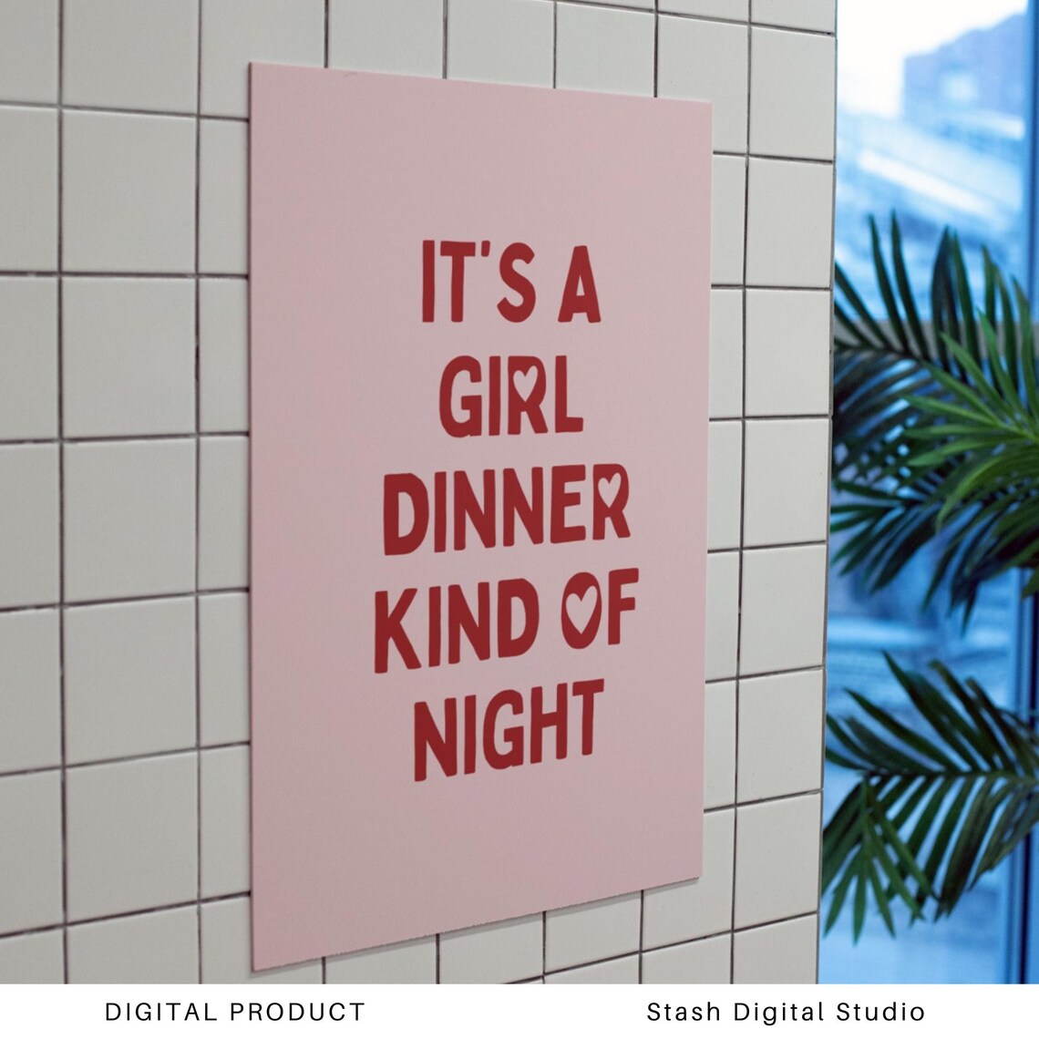 It's A Girl Dinner Kind Of Night Pink Red Trendy Kitchen Poster - Image 2