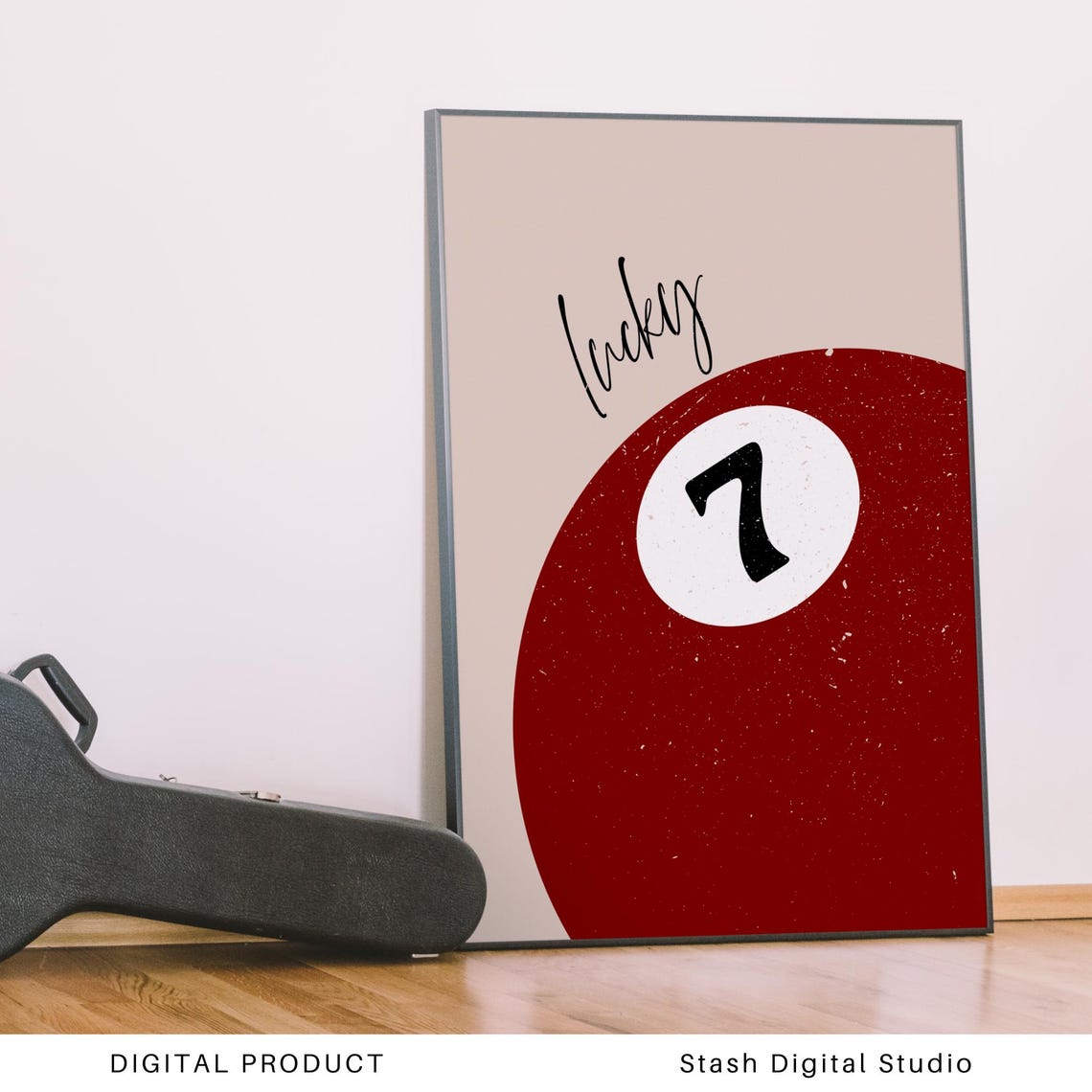 Lucky Number Seven Red Pool Ball Retro Game Room Decor Poster