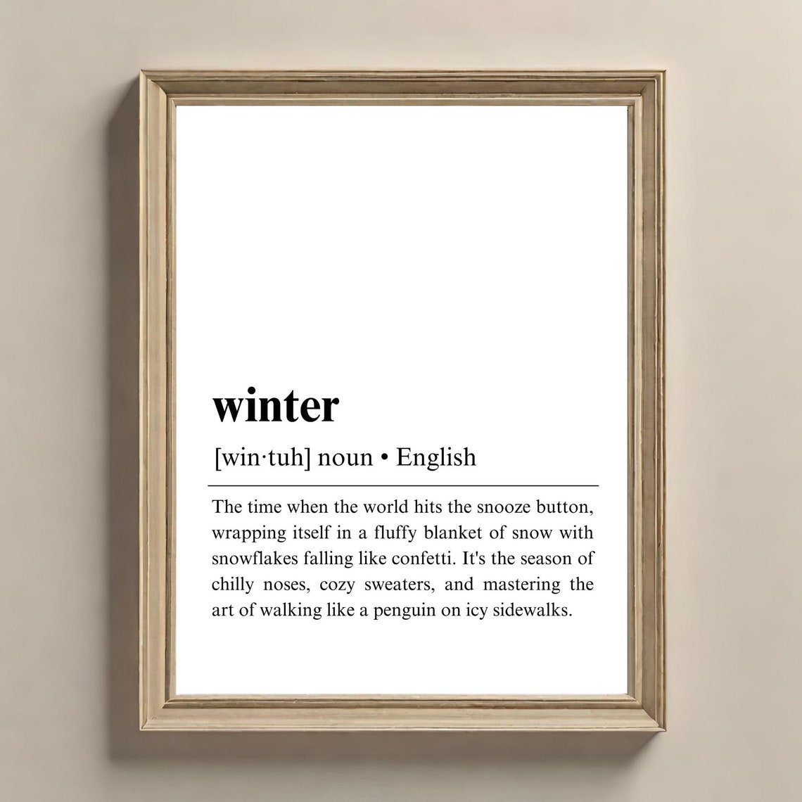 Winter Noun Dictionary Definition Poster for Cozy Seasonal Decor