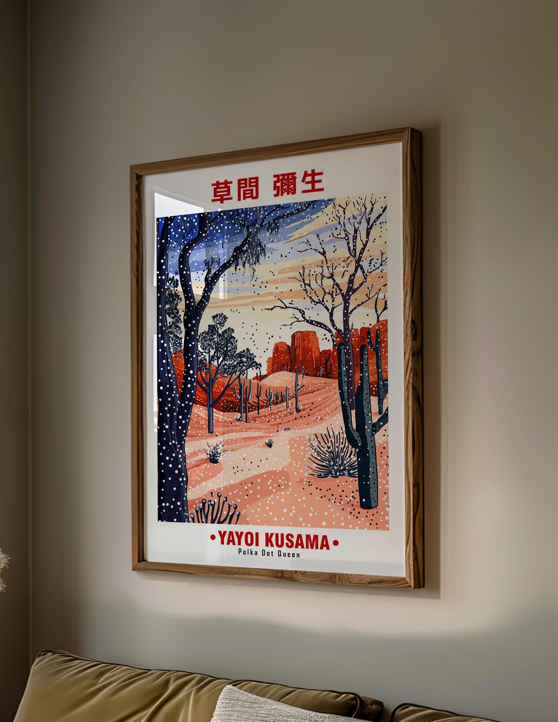 Red Desert Sunset Dotted Trees Cactus Yayoi Kusama Inspired Poster - Image 2