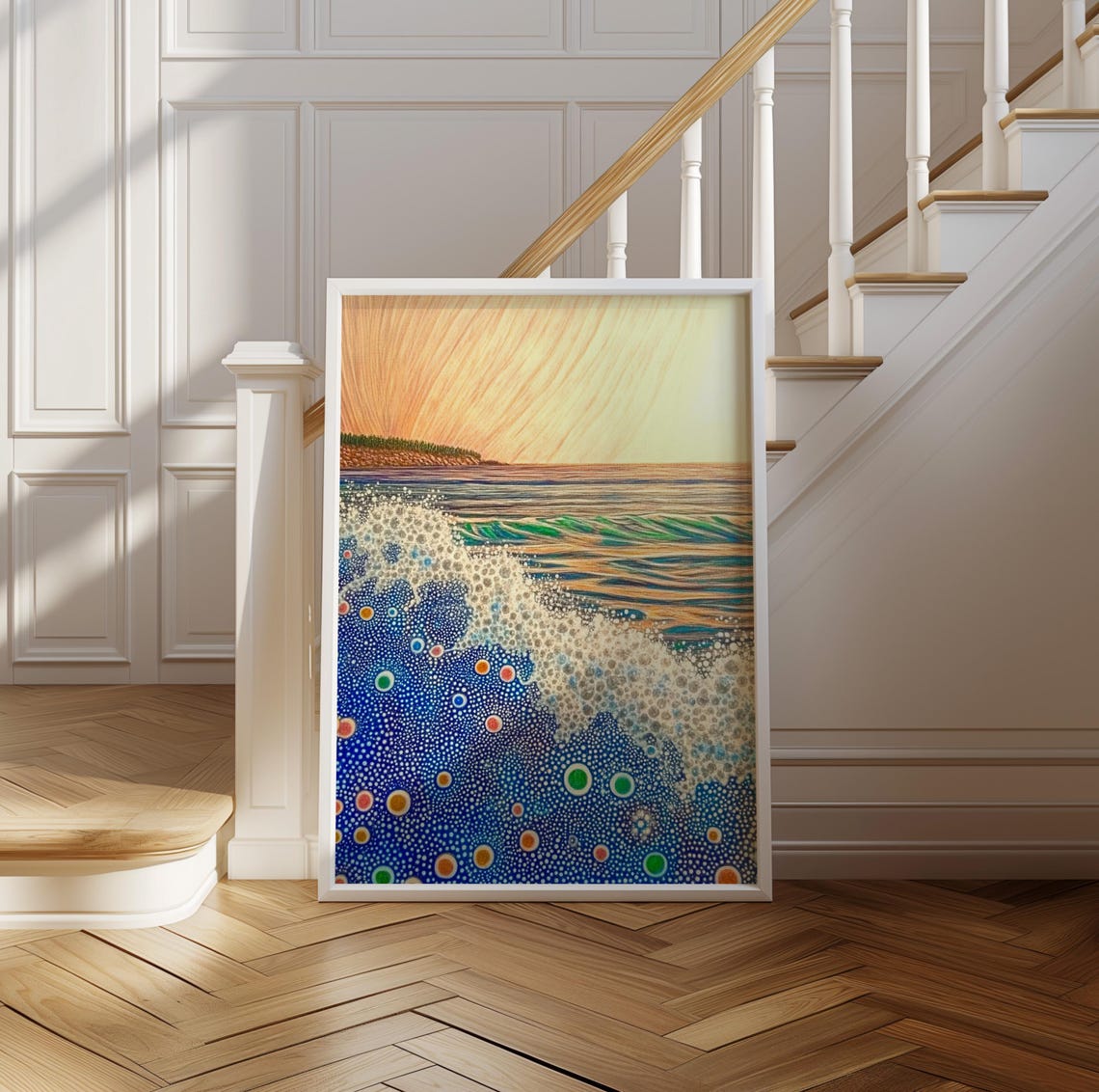 Kusama Inspired Foamy Wave Rainbow Dots Headland Sunrise Poster - Image 2