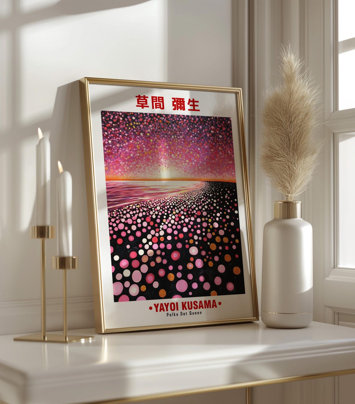 Yayoi Kusama Inspired Pink Dots Sunset Ocean Dreams Art Poster - Image 3