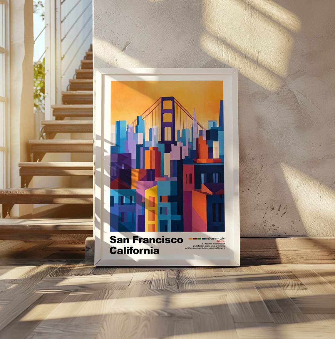 San Francisco California Golden Gate Blocks Sunset Mid Century Poster - Image 2