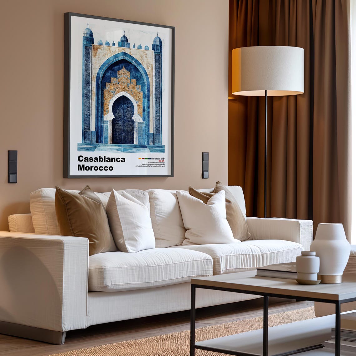 Casablanca Morocco Blue Mosque Archway Mid Century Travel Poster - Image 3
