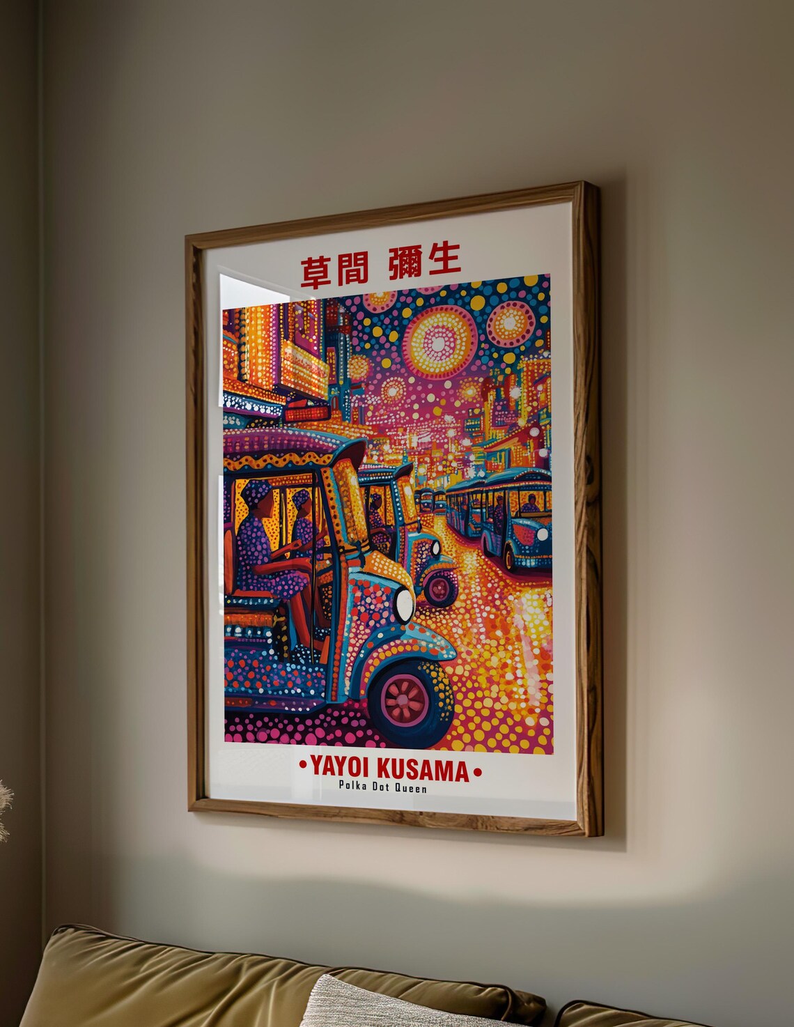 Yayoi Kusama-Inspired Neon City Night Tuk Tuk Street Art Poster - Image 2