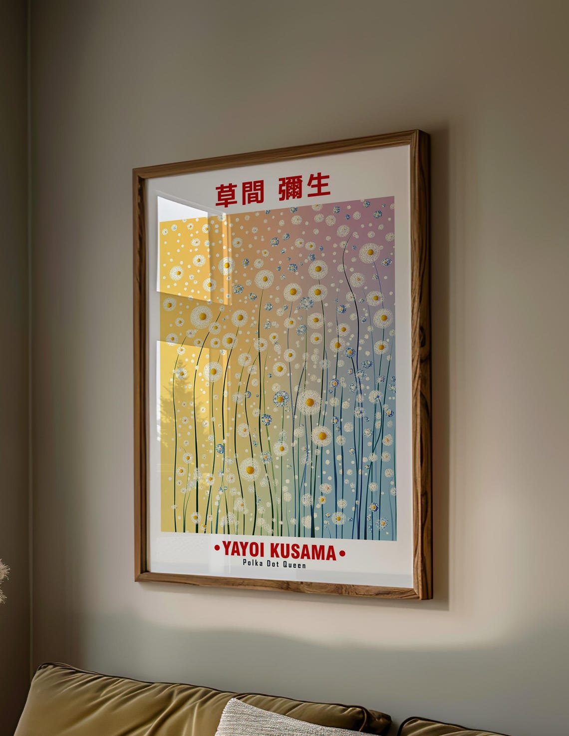 White Dotted Flower Stems Yellow Purple Kusama Inspired Poster - Image 2