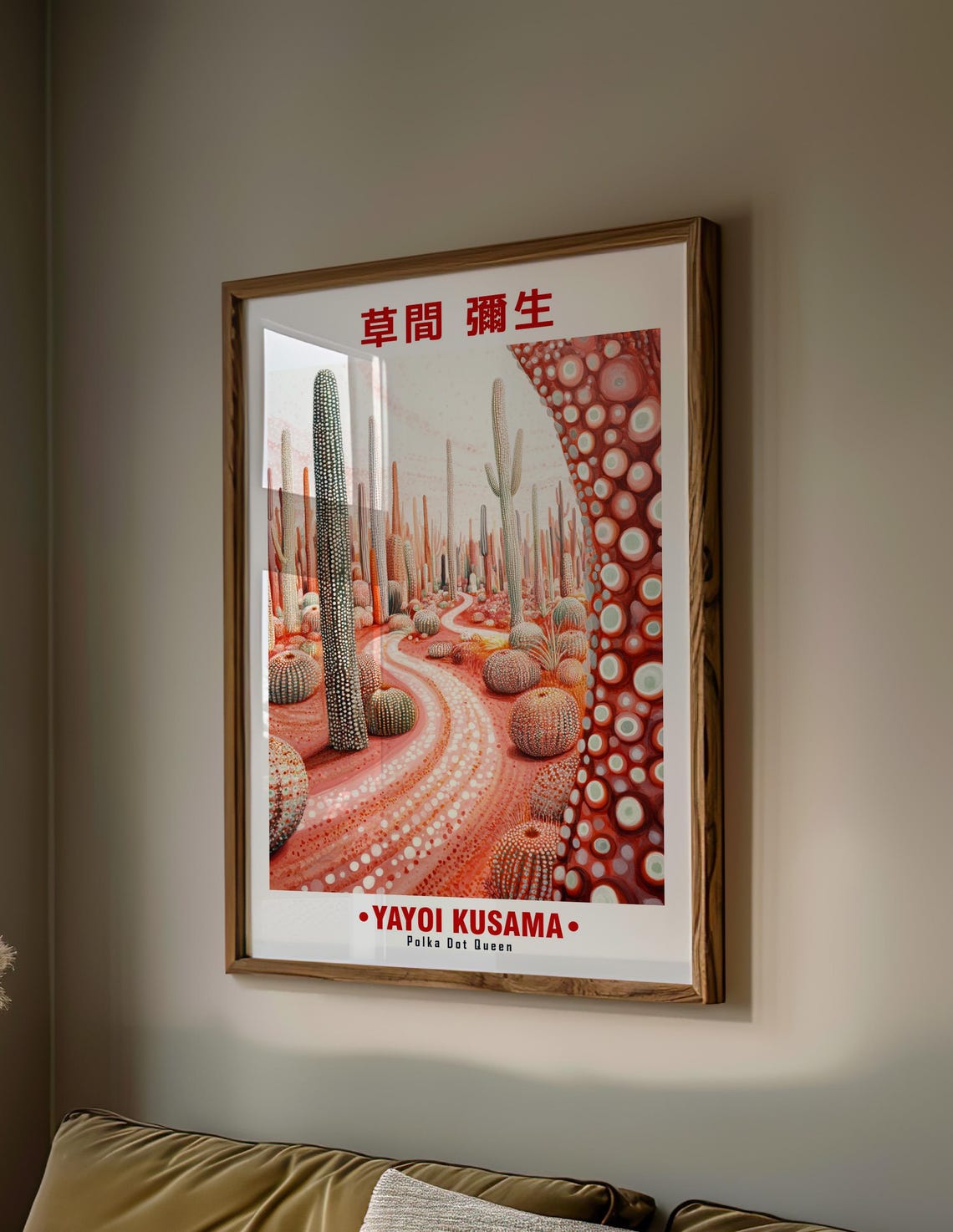 Red Polka Dot Cactus Garden Winding Path Kusama Inspired Poster - Image 2