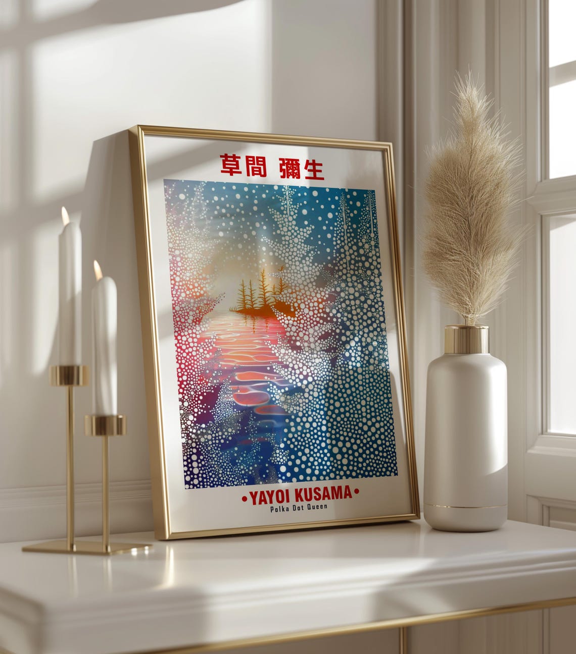 Sunset Waterfall Dotted Forest Abstract Yayoi Kusama Inspired Poster - Image 3